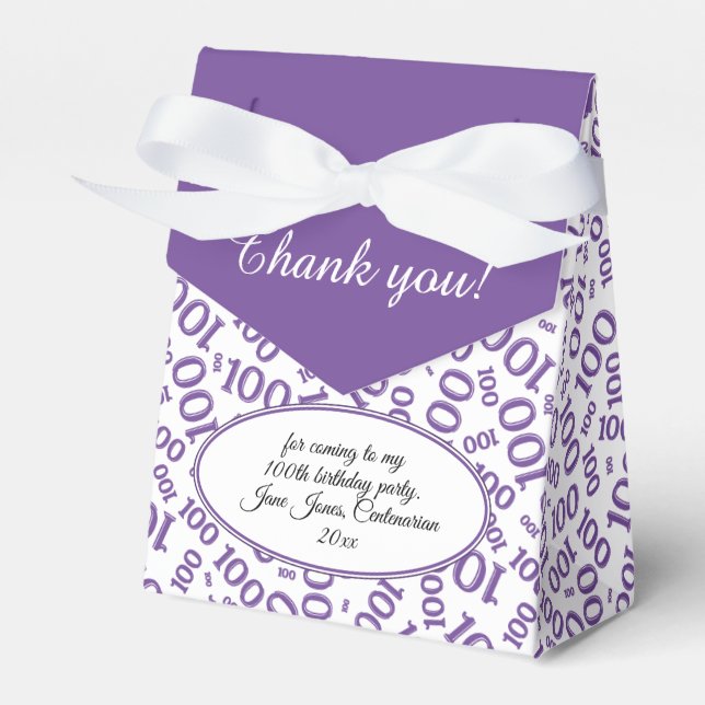 100th Birthday Random Number Pattern Purple/White Favour Box (Front Side)