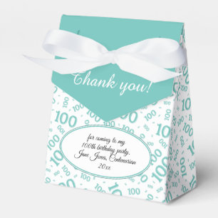 100th Birthday Random Number Pattern Teal/White Favour Box