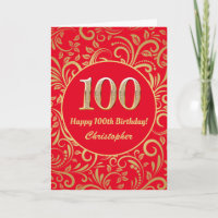 100th Birthday Red and Gold Floral Pattern