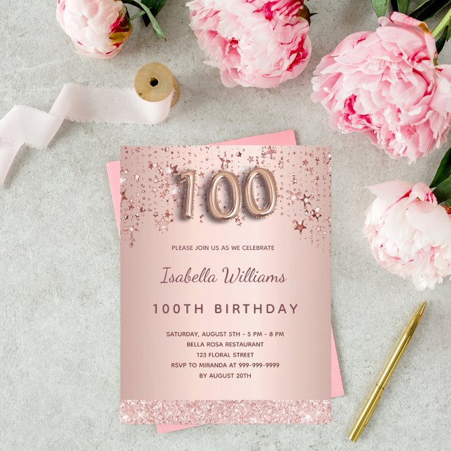 100th birthday rose gold blush stars glamourous postcard (Creator Uploaded)