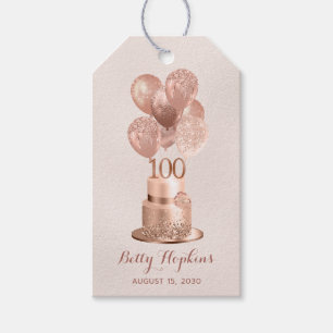 100th Birthday Rose Gold Cake Gift Tags