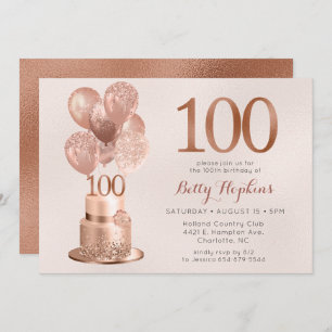 100th Birthday Rose Gold Cake Invitation