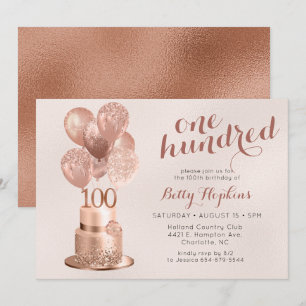 100th Birthday Rose Gold Cake Invitation