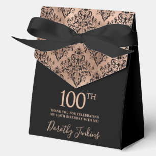 100th Birthday Rose Gold Damask Thank You  Favour Box