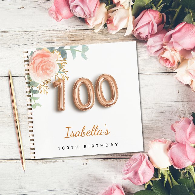100th birthday rose gold eucalyptus guest book (Creator Uploaded)