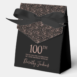 100th Birthday Rose Gold Glitter Roses Thank You  Favour Box