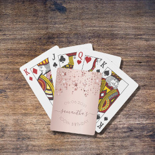 100th birthday rose gold glittery stars glamourous playing cards