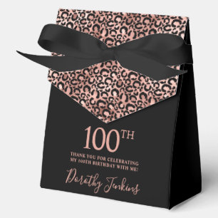 100th Birthday Rose Gold Leopard Print Thank You  Favour Box