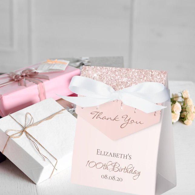 100th Birthday rose gold pink drips thank you Favour Box (Creator Uploaded)