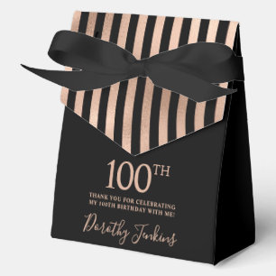 100th Birthday Rose Gold Striped Thank You  Favour Box