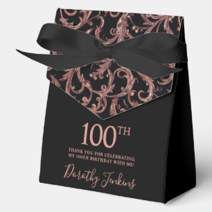 100th Birthday Rose Gold Swirls Thank You  Favour Box