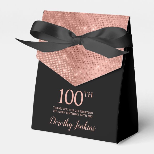 100th Birthday Rose Gold Thank You Favor Box (Front Side)