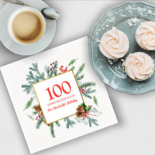 100th Birthday Rustic Winter Greenery Napkin