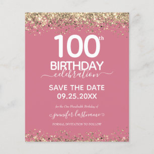 100th Birthday Save the Date Budget Invitation