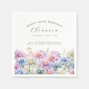 100th Birthday September Birth Flower Custom Napkin