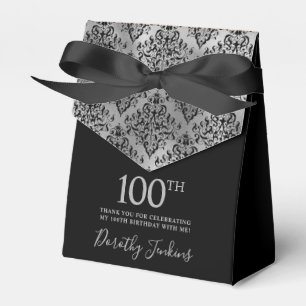 100th Birthday Silver Damask Thank You Favour Box