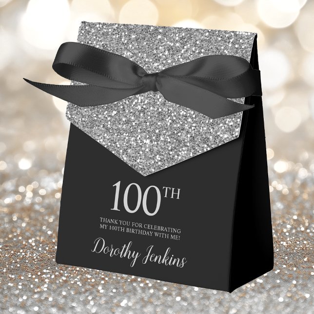 100th Birthday Silver Glitter Thank You Favour Box (Creator Uploaded)
