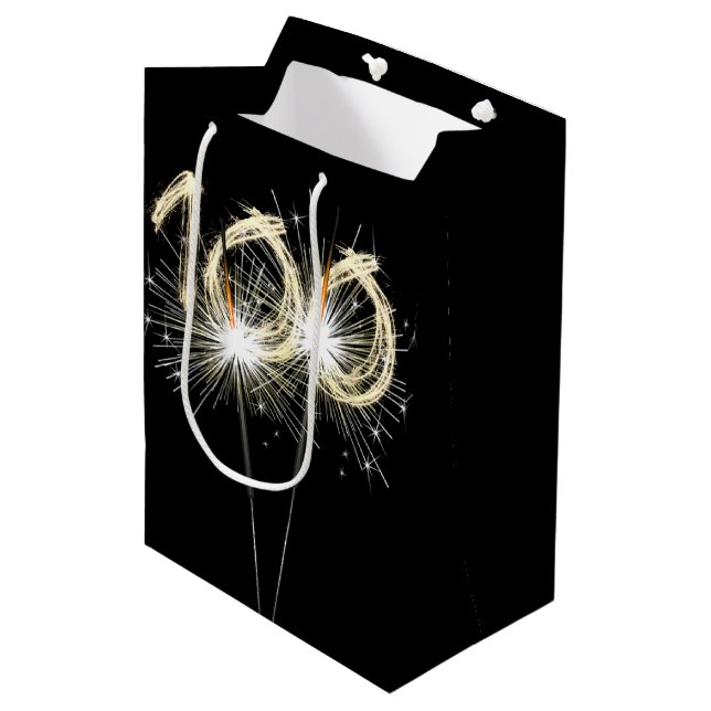 100th Birthday Sparklers on Black Medium Gift Bag (Front Angled)