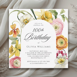 100th Birthday Spring Garden Feminine Floral  Invitation