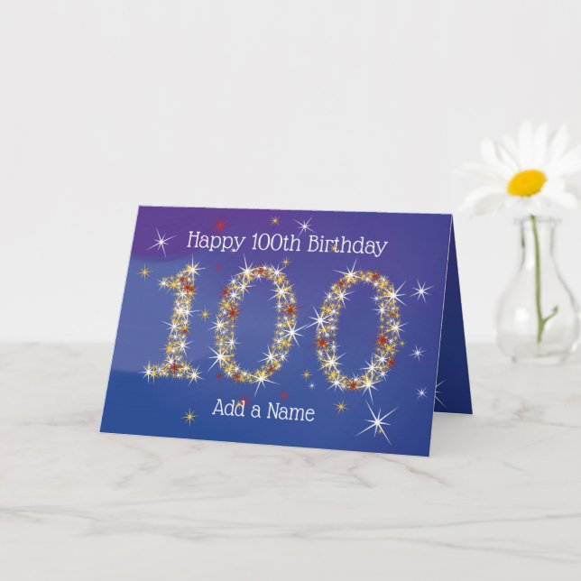 100th Birthday - Star Numbers - Blue - Age 100 Card (Small Plant)