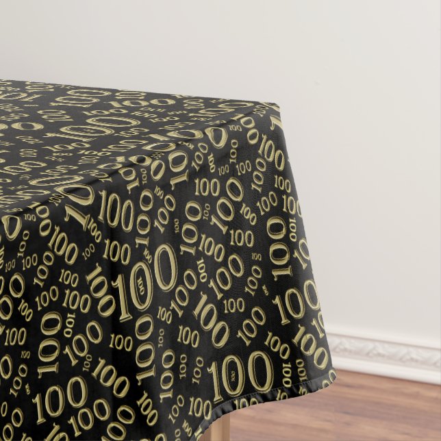 100th Birthday Theme, Black and Gold Centenarian Tablecloth (In Situ)