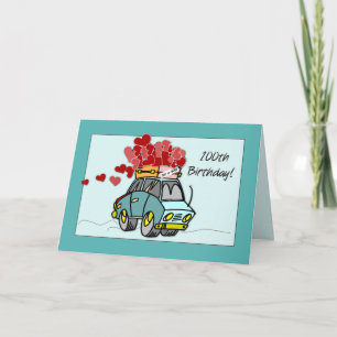 100th Birthday Truck Load of Hearts Card