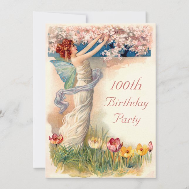 100th Birthday Vintage Fairy Blossom Invitation (Front)
