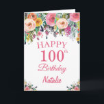 100th Birthday Watercolor Floral Flowers Pink Card<br><div class="desc">100th Birthday Watercolor Floral Flowers Pink Card with personalised name and age. For further customisation,  please click the "Customise it" button and use our design tool to modify this template.</div>