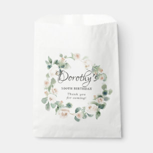 100th Birthday White Rose Floral Eucalyptus Wreath Favour Bags