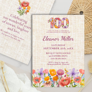  100th Birthday Wildflowers - Floral Number Invitation