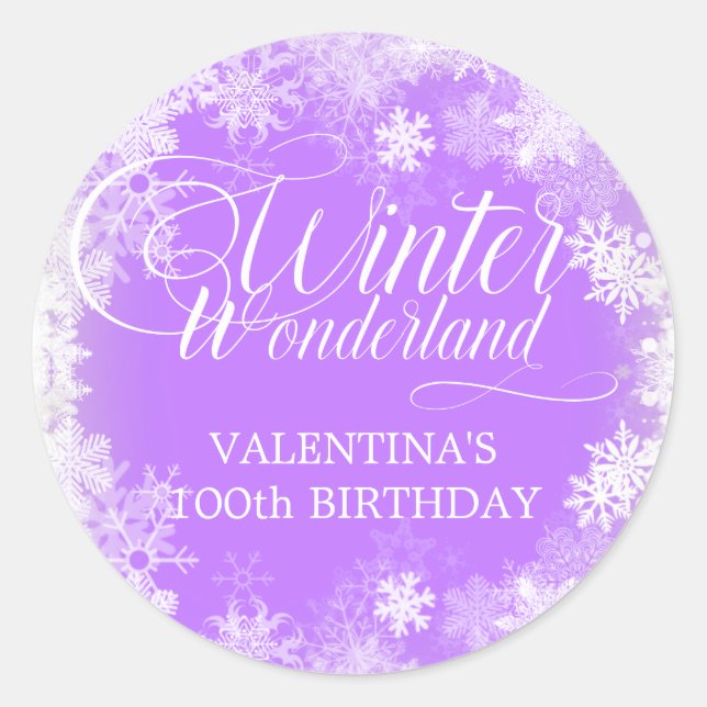 100th Birthday Winter Wonderland Snowflake Favour Classic Round Sticker (Front)