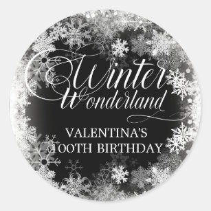 100th Birthday Winter Wonderland Snowflake Favour Classic Round Sticker