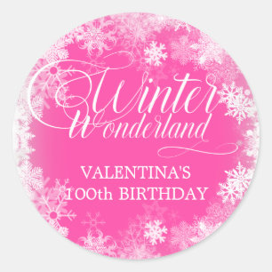 100th Birthday Winter Wonderland Snowflake Favour Classic Round Sticker