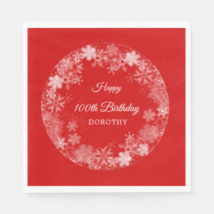 100th Birthday Winter Wonderland Snowflake Red Napkin