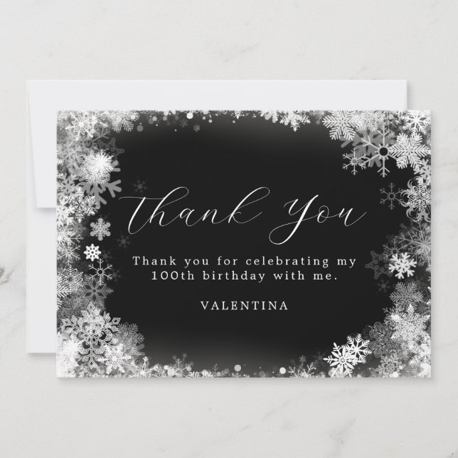 100th Birthday Winter Wonderland Snowflake Thank You Card (Front)