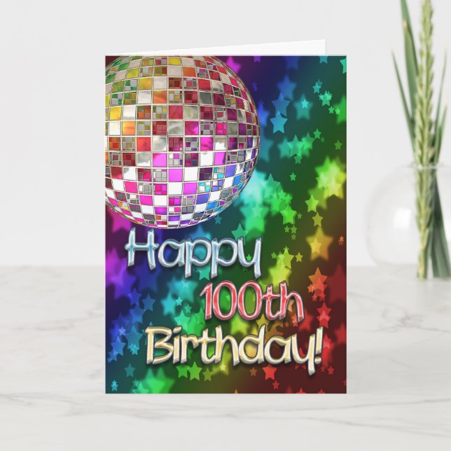 100th birthday with disco ball and rainbow of star card (Front)