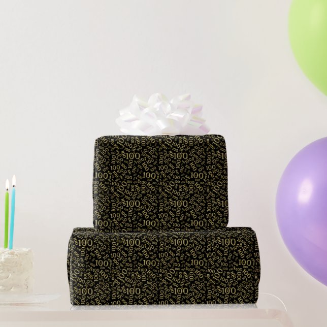 100th Black/Gold Random Number Pattern Small Wrapping Paper (Party Gifts)