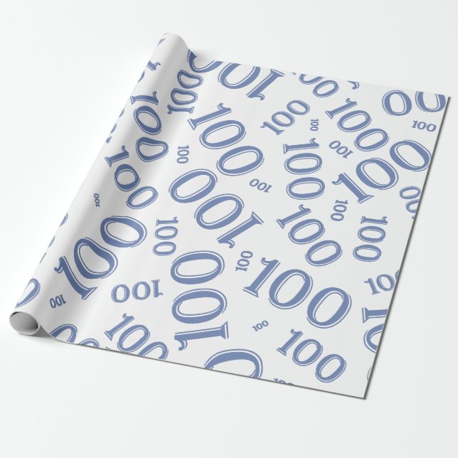 100th Blue/White Random Number Pattern Large Wrapping Paper (Unrolled)