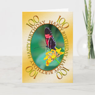 100th Butterfly and flower birthday card