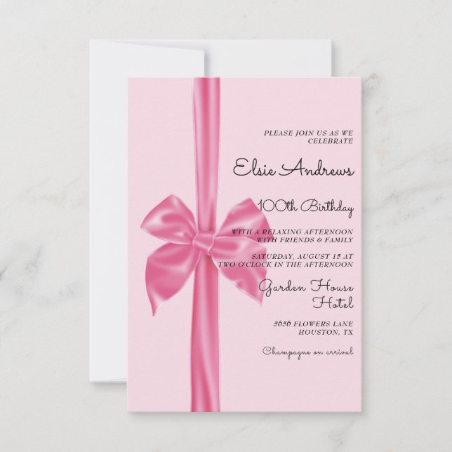 100th Centenarian Bow & Ribbon Birthday Invitation (Front)