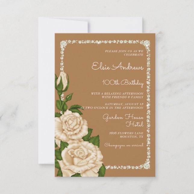 100th Centenarian Roses Birthday Invitation (Front)