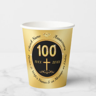100th Church Anniversary, Paper Cups, PERSONALIZED Cups