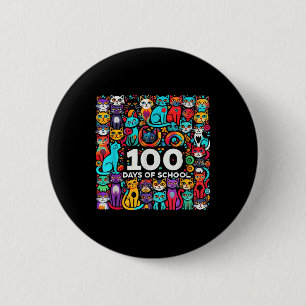 100th Day Cat Easy 100 Days Of School Tee Teacher  6 Cm Round Badge