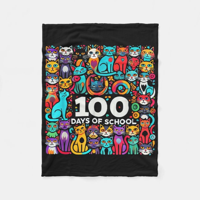 100th Day Cat Easy 100 Days Of School Tee Teacher  Fleece Blanket (Front)