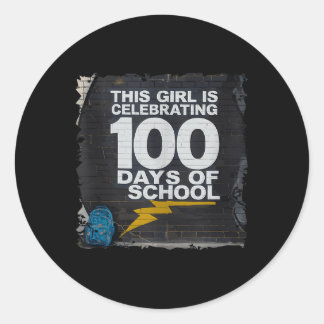 100th Day Funny Outfit For Girls 100 Days Of Schoo Classic Round Sticker