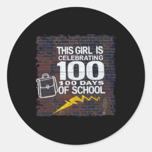 100th Day Funny Outfit For Girls 100 Days Of Schoo Classic Round Sticker