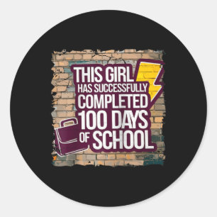 100th Day Funny Outfit Girls &amp; Student 100 Day Classic Round Sticker