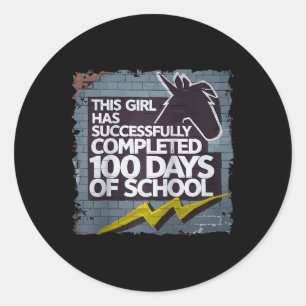 100th Day Funny Outfit Girls &amp; Student 100 Day Classic Round Sticker