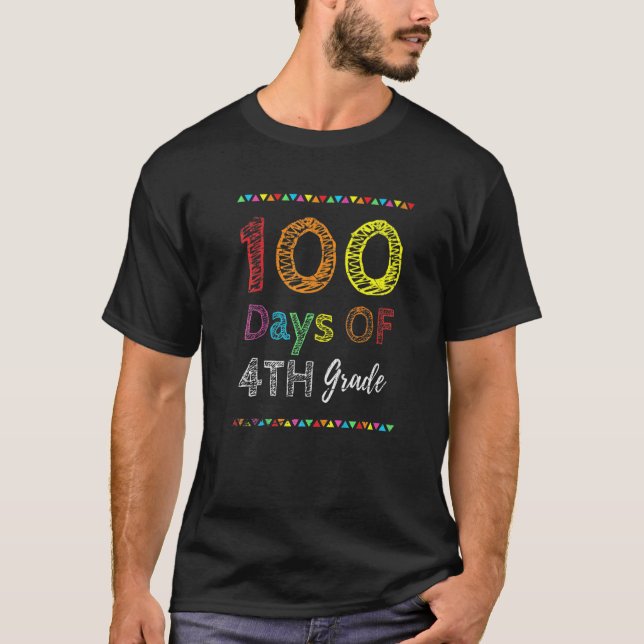 100th Day Kids Gift 100 Days Of 4th Grade 100 Days T-Shirt (Front)