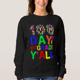 100th Day Of 1st Grade Y'all Balloons Teacher Stud Sweatshirt